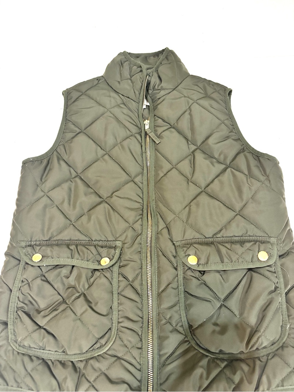 Thread & Supply Olive Green Quilted Vest with Gold Zipper Detail - Picture 4 of 10